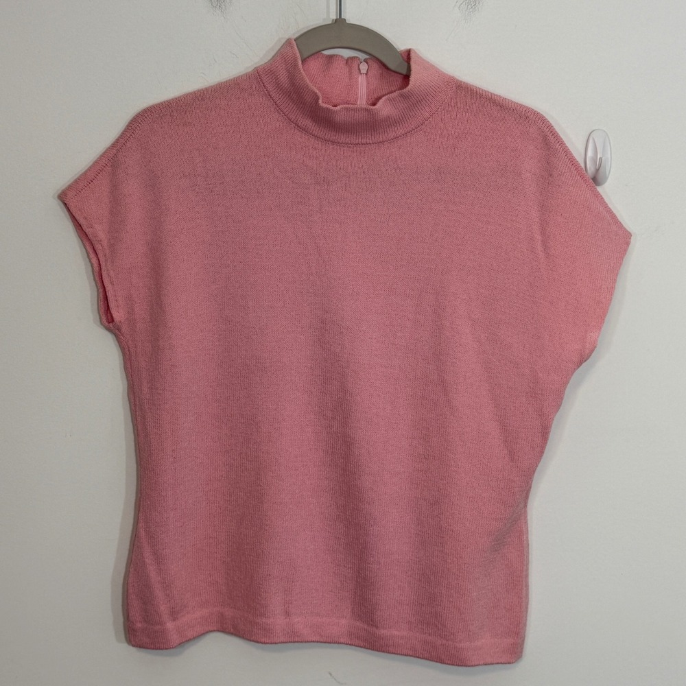 St John Collection Women Top L Pink Santana Knit Mock Neck Shell Career Classic